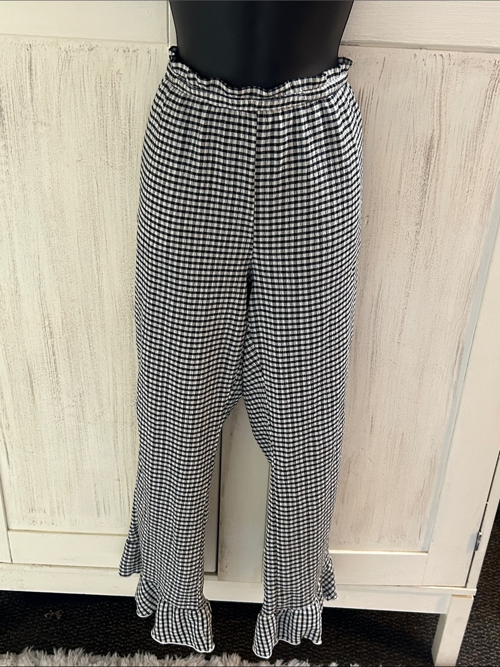 Urban Outfitters Black and White Gingham Pants with Smocked Waist